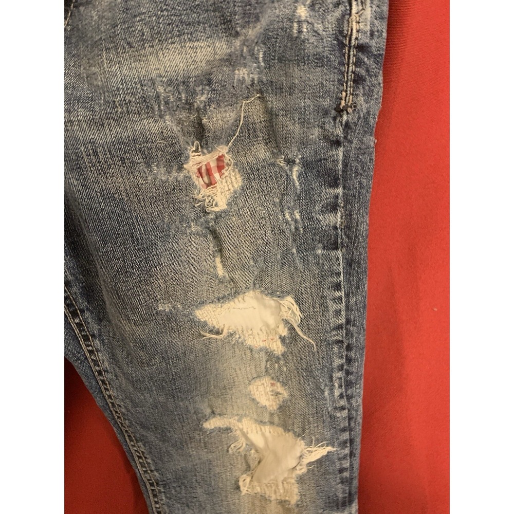 Outpost Makers Men's Size 30 x 32 Med Wash Straight Leg Patchwork Jeans Distress - Picture 4 of 11